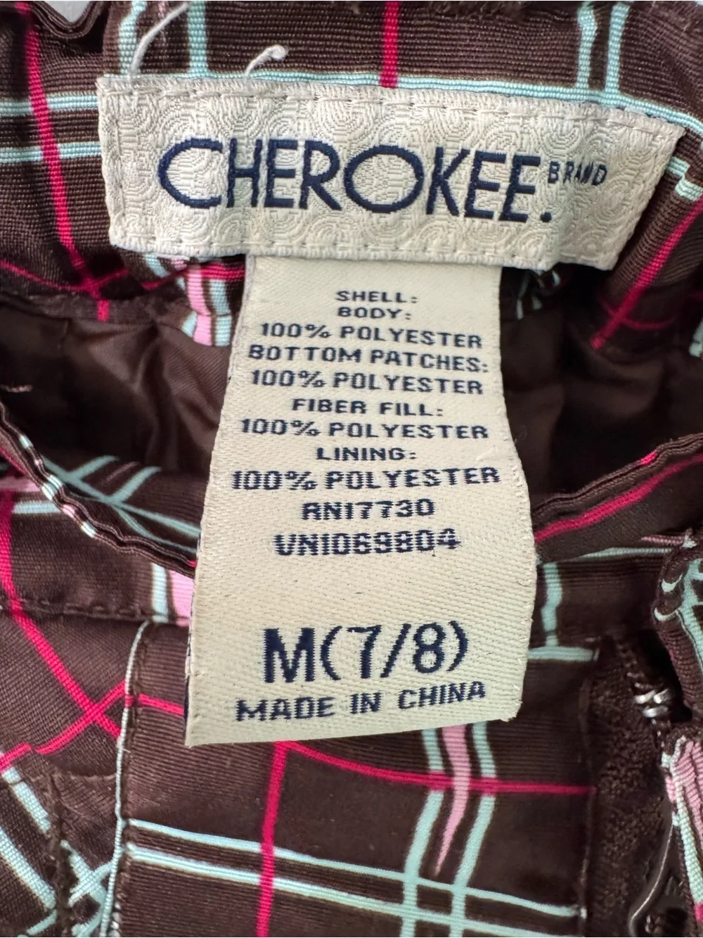 Cherokee Kids Brown pink Plaid Car Snow skiing ski Pants girls size 7/8